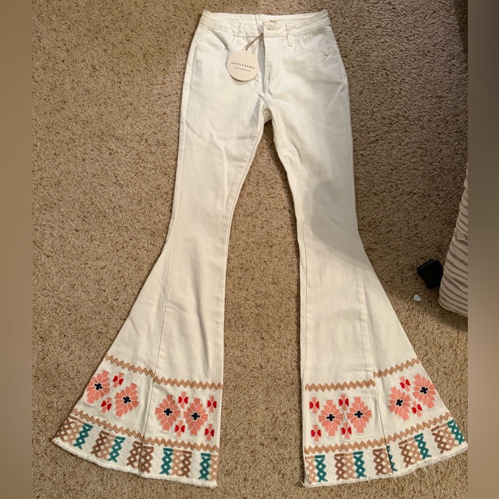 Embroidered high rise Flare Jeans